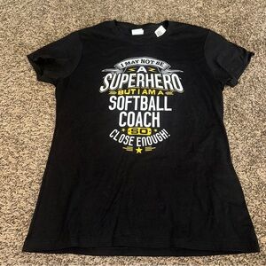 Black super hero Softball Coach Graphic Tee ladies medium